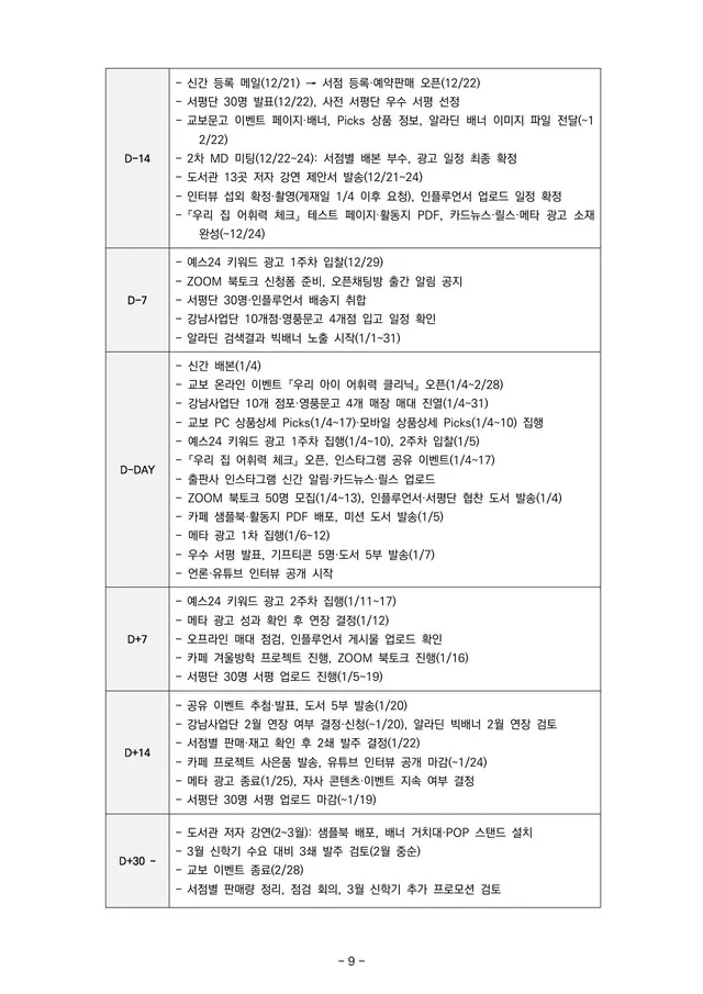 마케팅 전략 실행안 9쪽 · 프로모션 타임라인